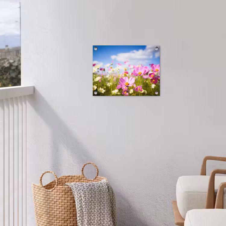 Tuinposter - Bloemen - Wei - Paars - Gras - Wit - Wolken - Blauw — 3