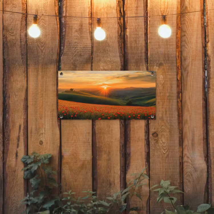 Tuinposter - Klaprozen - Bloemen - Heuvels - Zonsondergang — 2