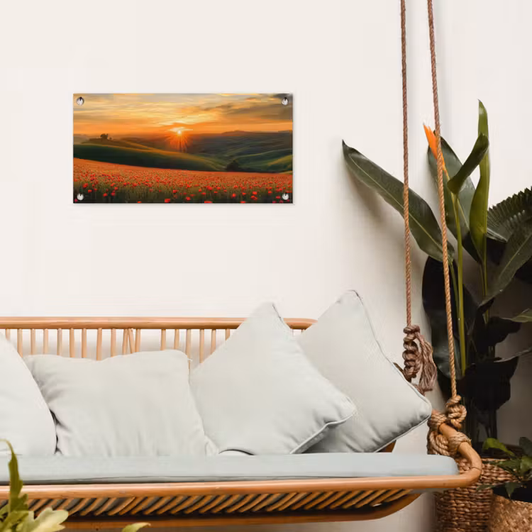 Tuinposter - Klaprozen - Bloemen - Heuvels - Zonsondergang — 5