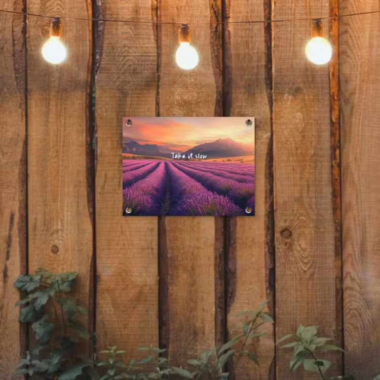Tuinposter - Lavendelveld - Quote - Zonsondergang — 2