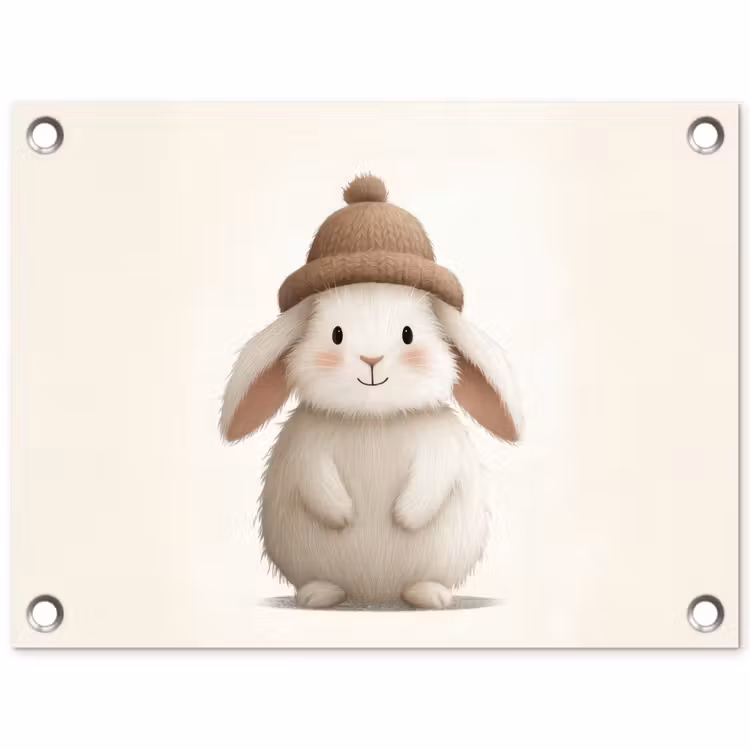 Tuinposter - Konijn - Muts - Oren - Beige — 1