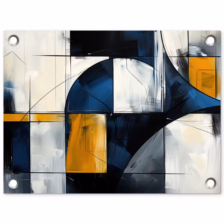 Tuinposter - Abstract - Vormen - Goud - Blauw - Geometrisch — 1
