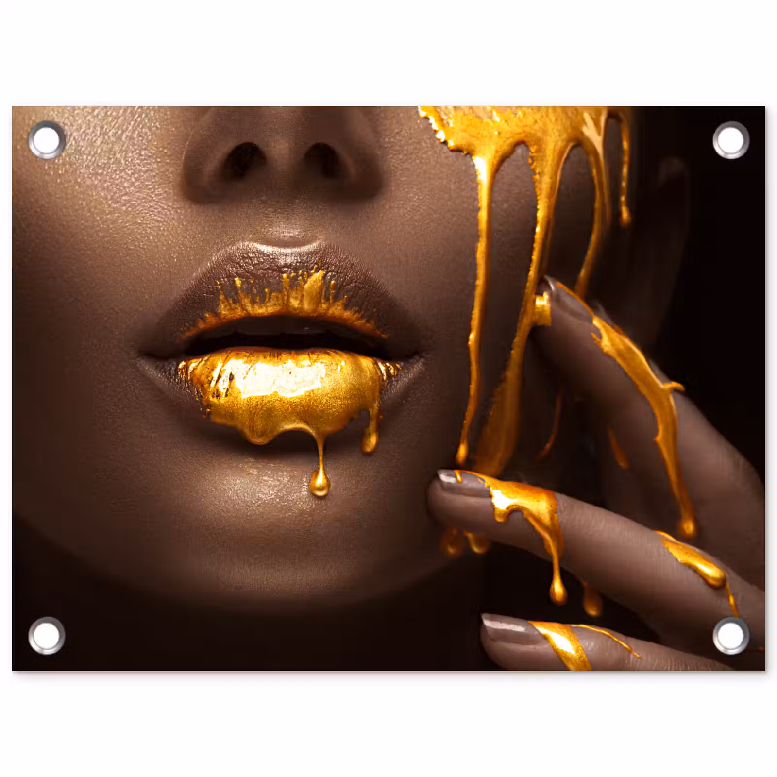 Tuinposter - Goud - Vrouw - Verf - Lippen - Luxe — 1