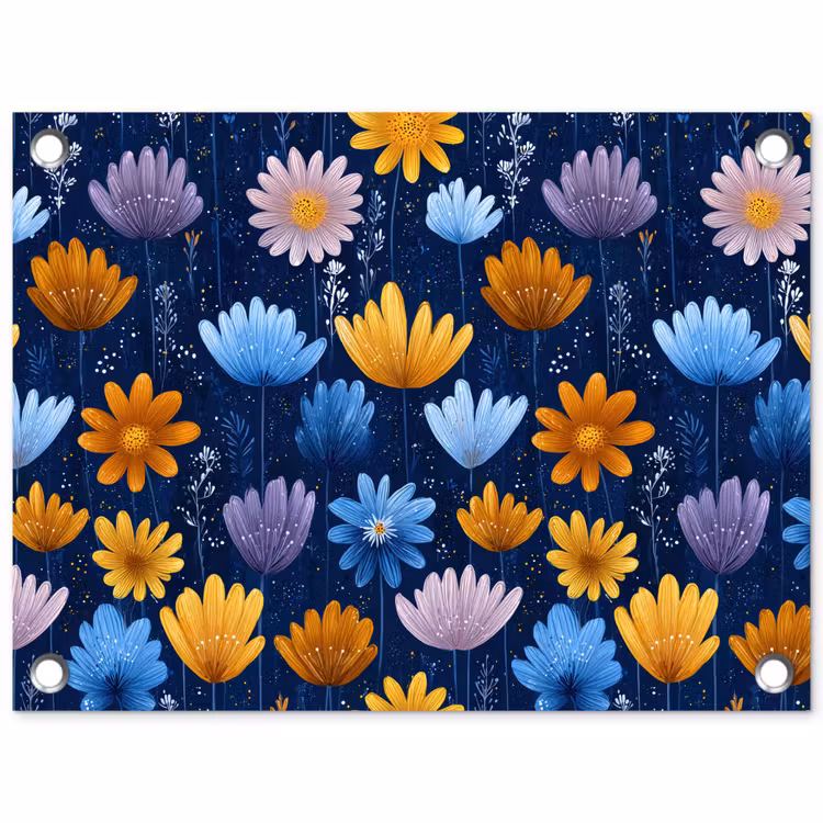 Tuinposter - Bloemen - Patroon - Blauw - Contrast — 1