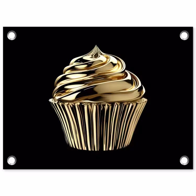 Tuinposter - Cupcake - Eten - Goud - Zwart — 1