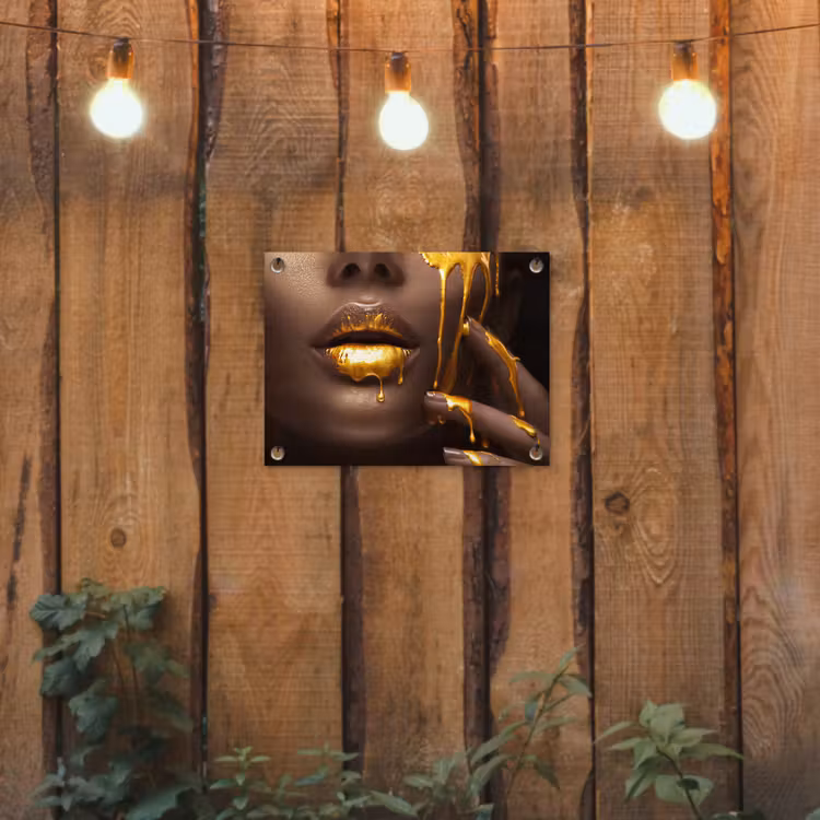 Tuinposter - Goud - Vrouw - Verf - Lippen - Luxe — 2