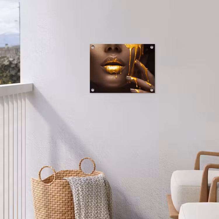 Tuinposter - Goud - Vrouw - Verf - Lippen - Luxe — 3