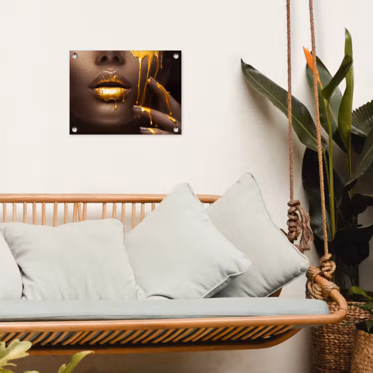 Tuinposter - Goud - Vrouw - Verf - Lippen - Luxe — 5