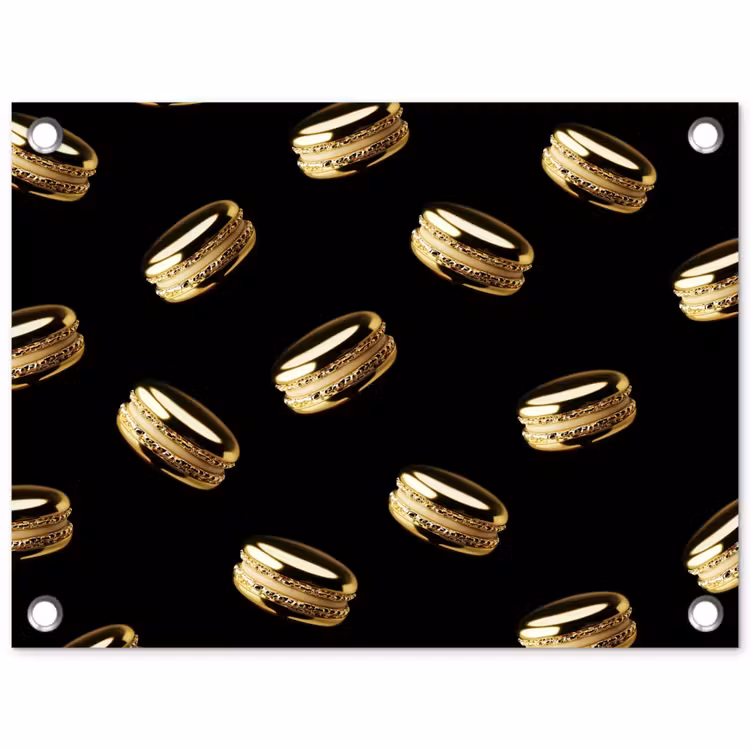 Tuinposter - Macarons - Patroon - Goud - Zwart — 1