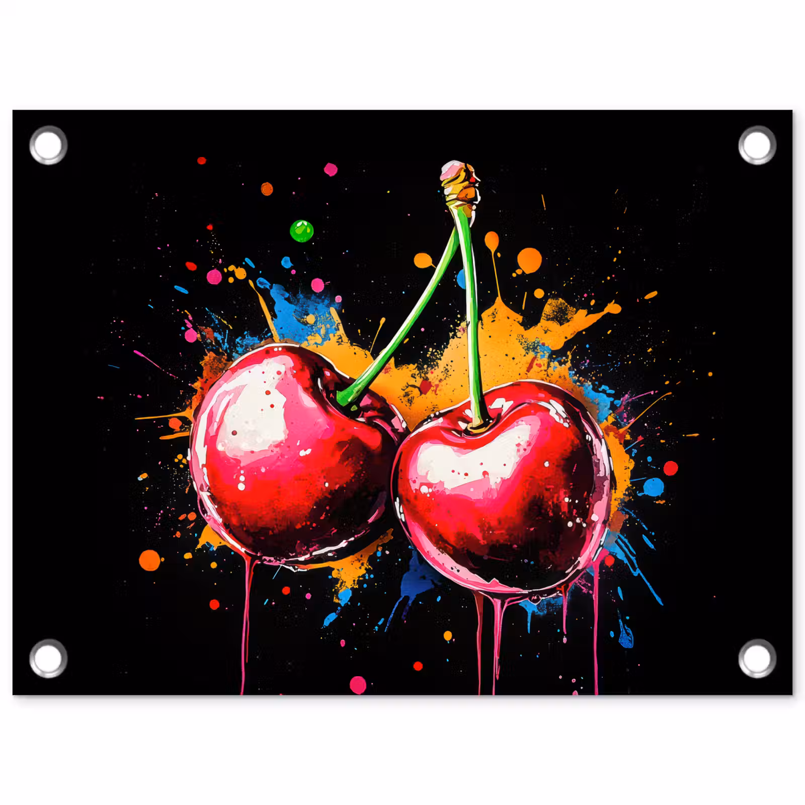 Tuinposter - Kersen - Fruit - Graffiti - Verf - Abstract - Modern - Kleurrijk — 1