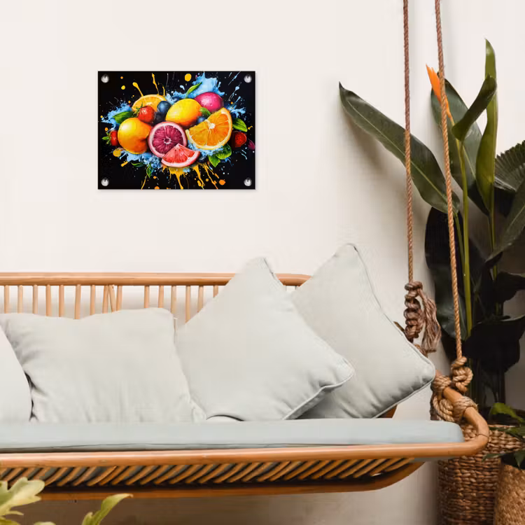 Tuinposter - Fruit - Graffiti - Kleurrijk - Sinaasappel - Aardbei - Abstract — 5