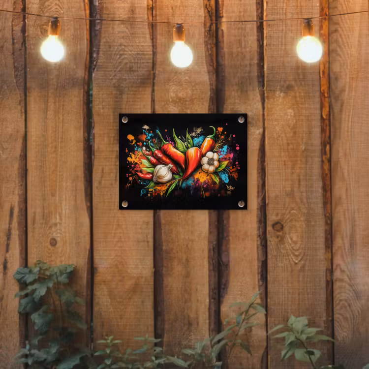Tuinposter - Groente - Peper - Knoflook - Graffiti - Verf - Kleurrijk — 2