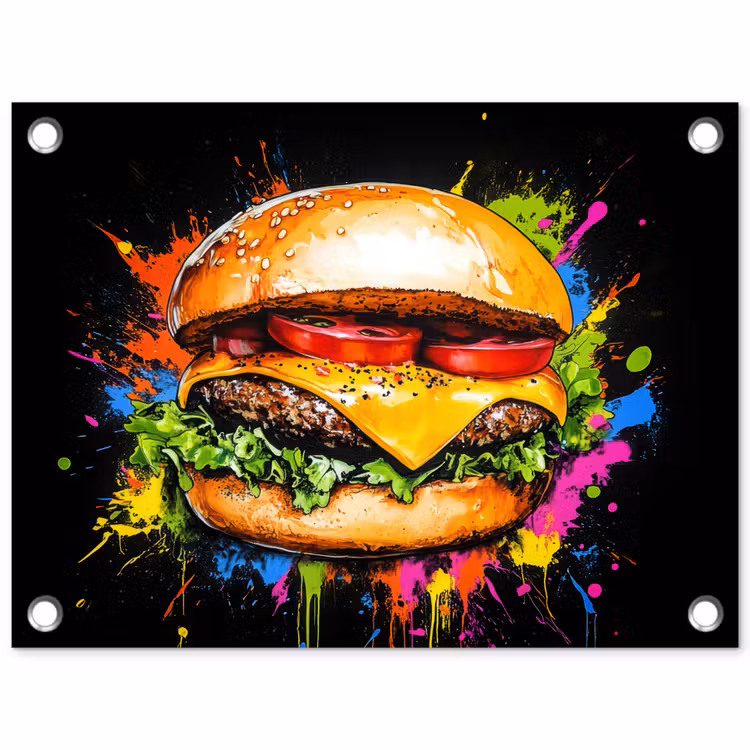 Tuinposter - Hamburger - Graffiti - Verf - Kleurrijk - Eten - Abstract — 1