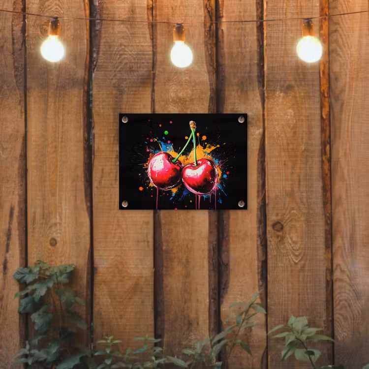 Tuinposter - Kersen - Fruit - Graffiti - Verf - Abstract - Modern - Kleurrijk — 2