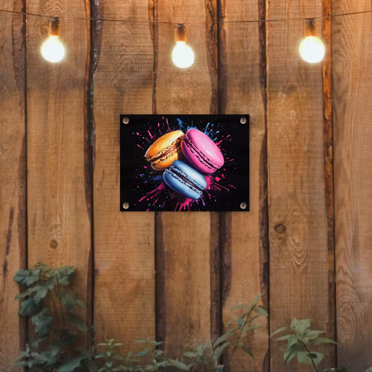 Tuinposter - Macarons - Dessert - Graffiti - Kleurrijk - Roze - Blauw - Geel — 2