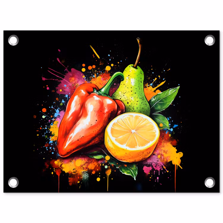 Tuinposter - Paprika - Peer - Citroen - Graffiti - Verf - Abstract — 1