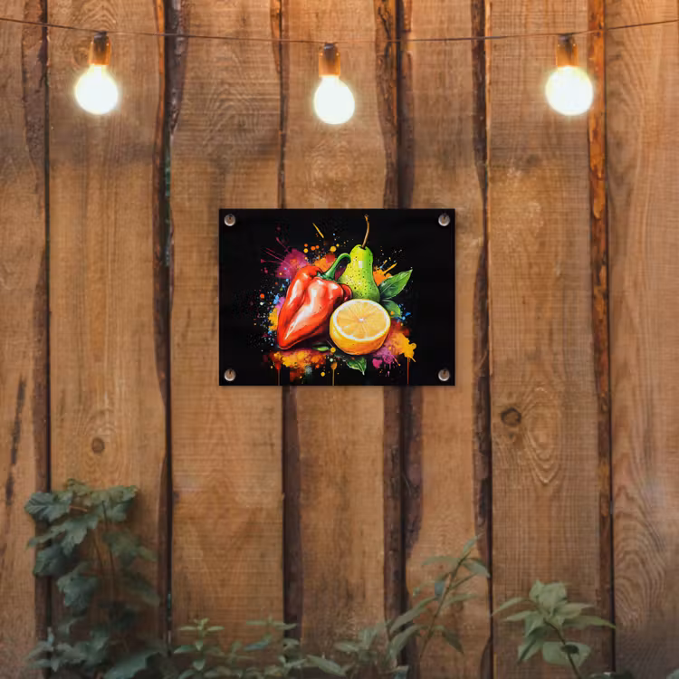 Tuinposter - Paprika - Peer - Citroen - Graffiti - Verf - Abstract — 2