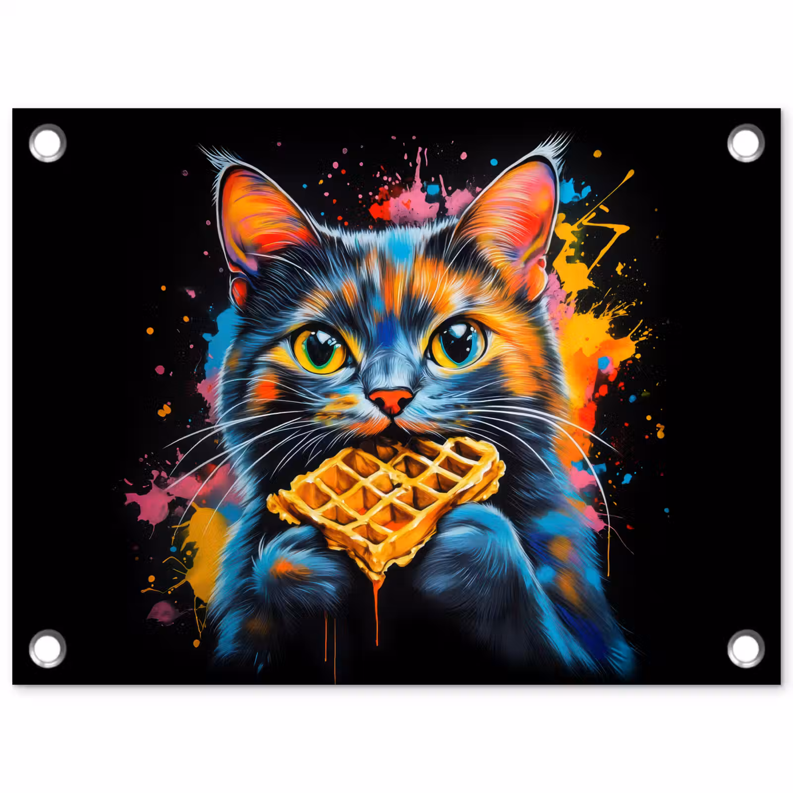 Tuinposter - Kat - Graffiti - Kleurrijk - Wafel - Eten — 1