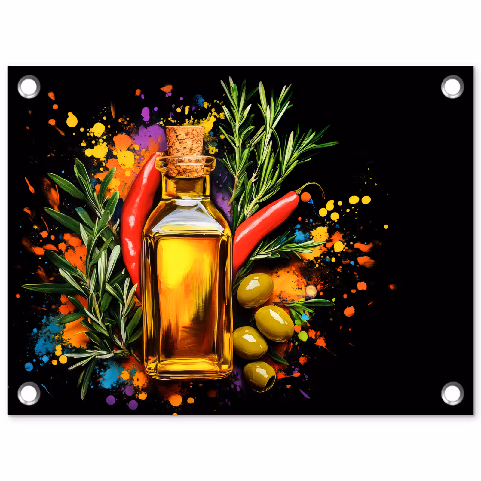 Tuinposter - Olijfolie - Graffiti - Peper - Olijven - Modern — 1