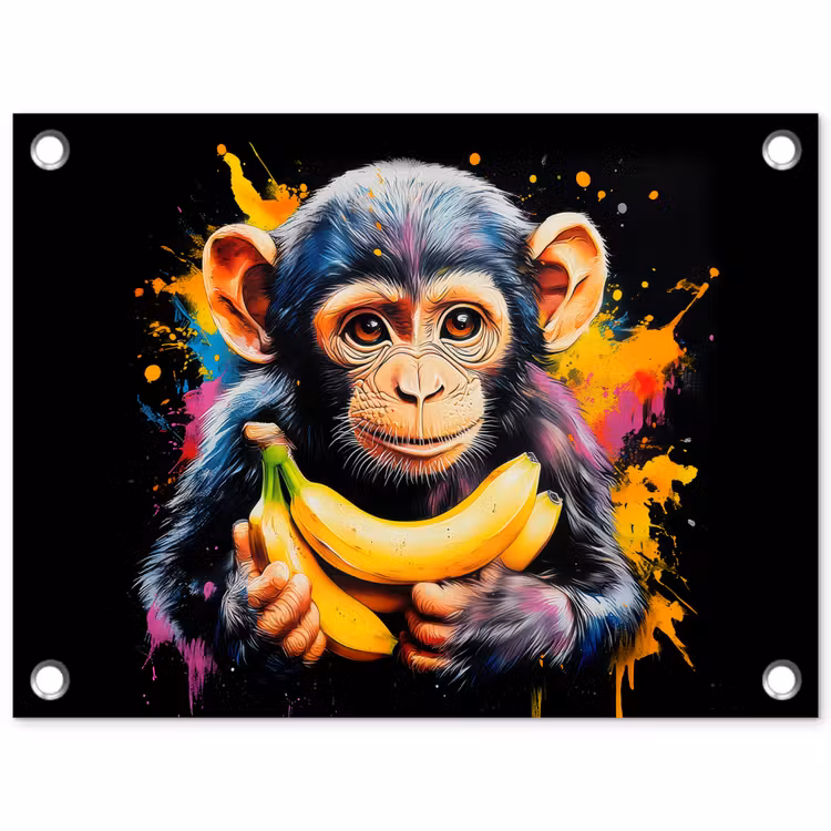 Tuinposter - Aap - Graffiti - Kleurrijk - Bananen - Modern — 1