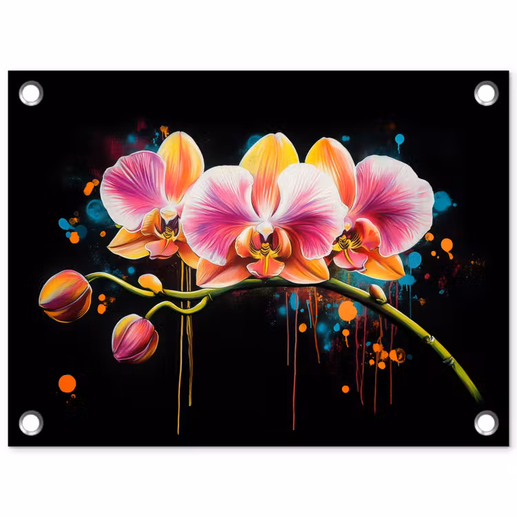 Tuinposter - Orchidee - Graffiti - Kleurrijk - Bloemen - Abstract — 1