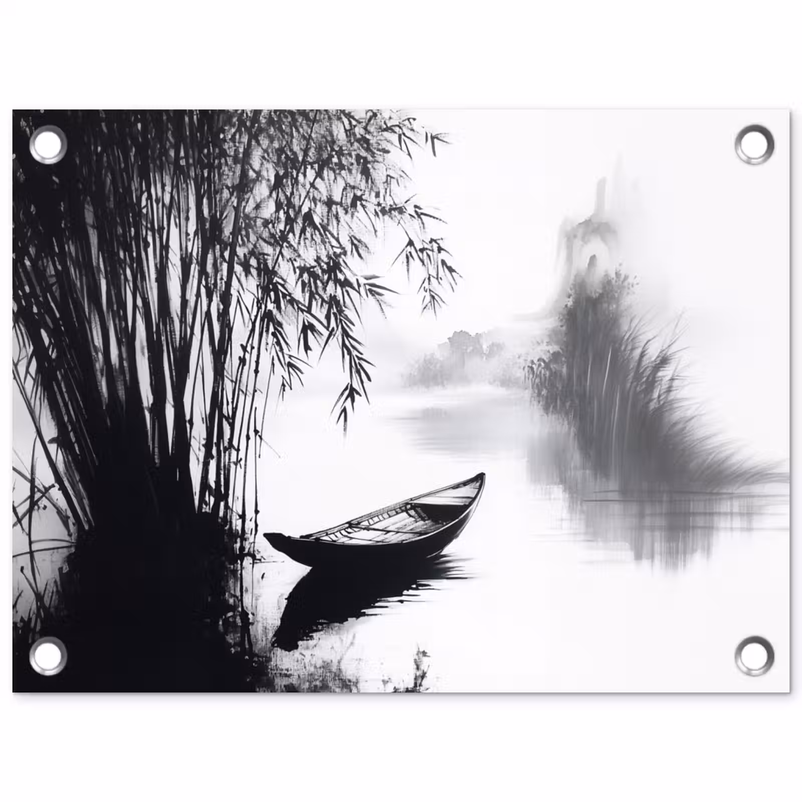 Tuinposter - Boot - Rivier - Bamboe - Wit — 1