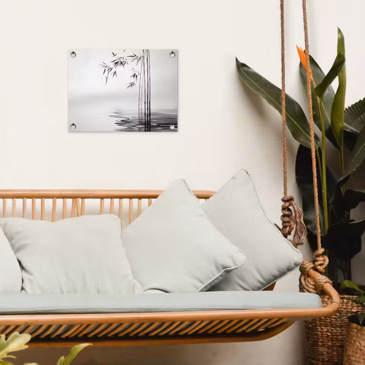 Tuinposter - Bamboestammen - Water - Minimalistisch - Wit — 5