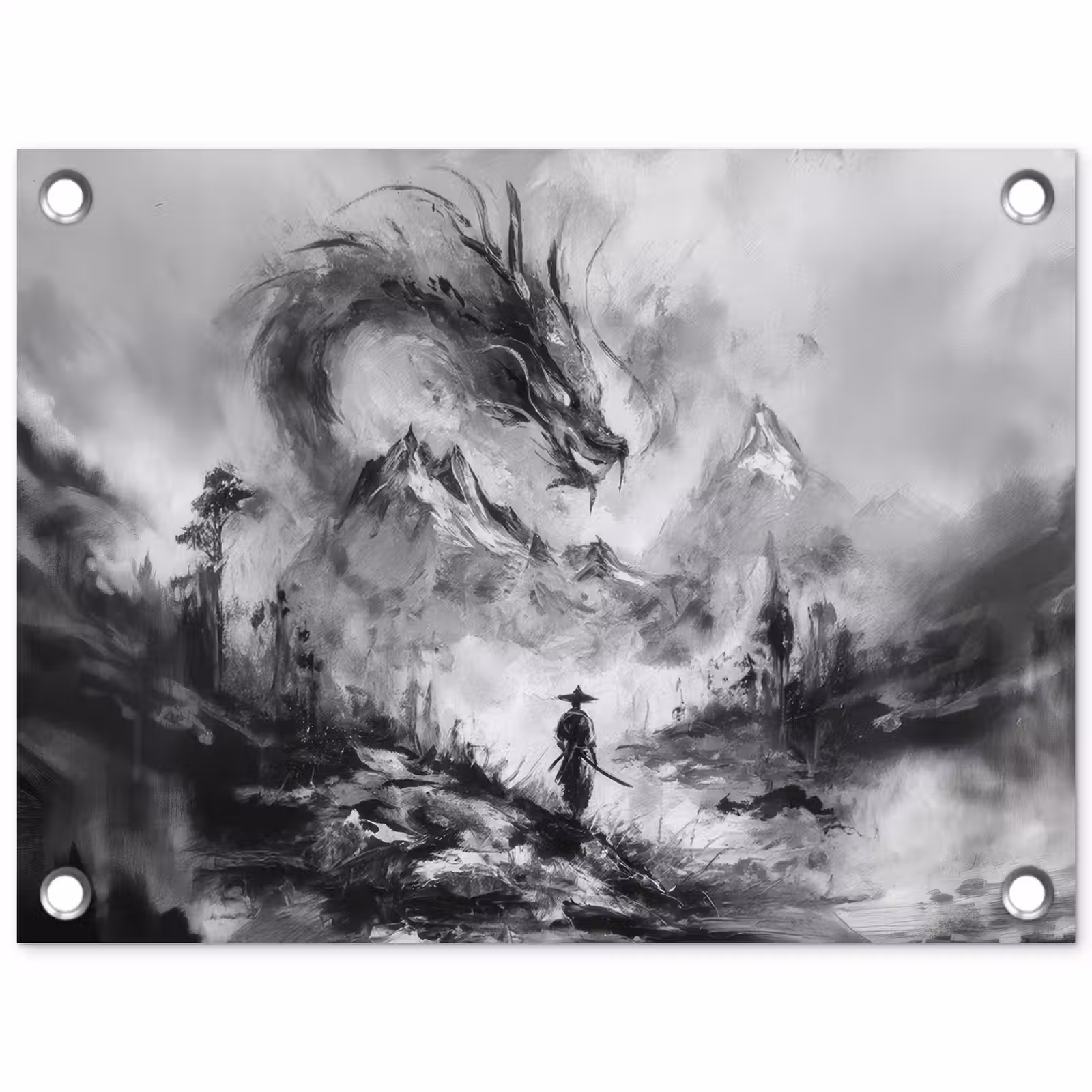 Tuinposter - Krijger - Draak - Grijs — 1