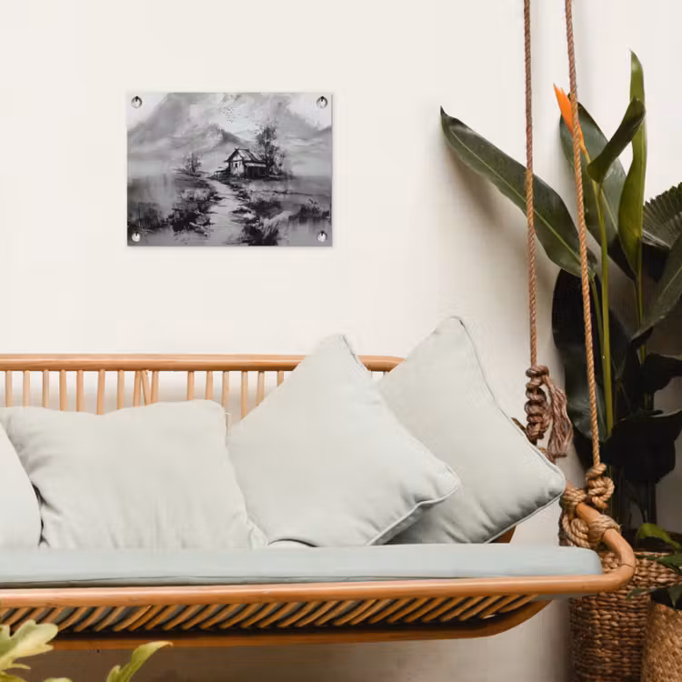 Tuinposter - Hut - Grijs - Bergen - Mistig — 5