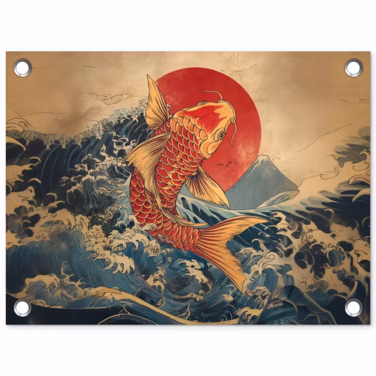 Tuinposter - Koi - Zee - Golven - Zon — 1
