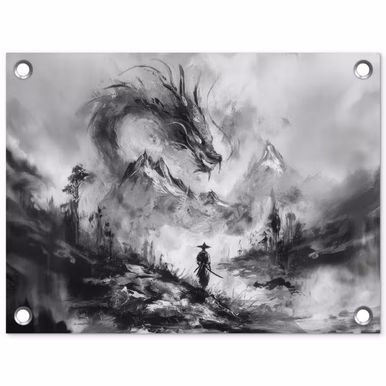 Tuinposter - Krijger - Draak - Grijs — 1