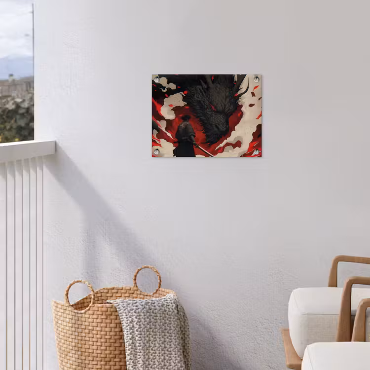 Tuinposter - Krijger - Draak - Zwart - Rood - Rook — 3