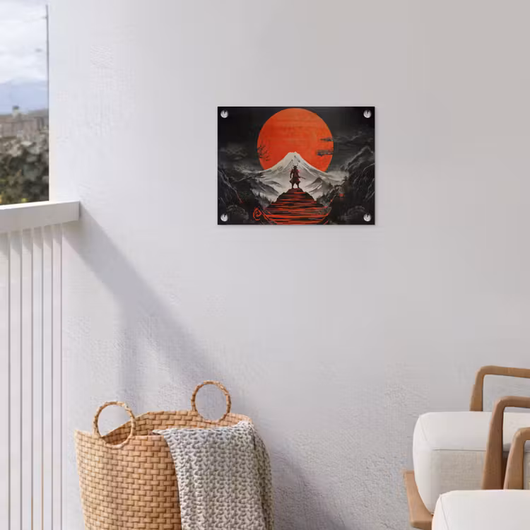 Tuinposter - Krijger - Rode trappen - Zon - Berg — 3