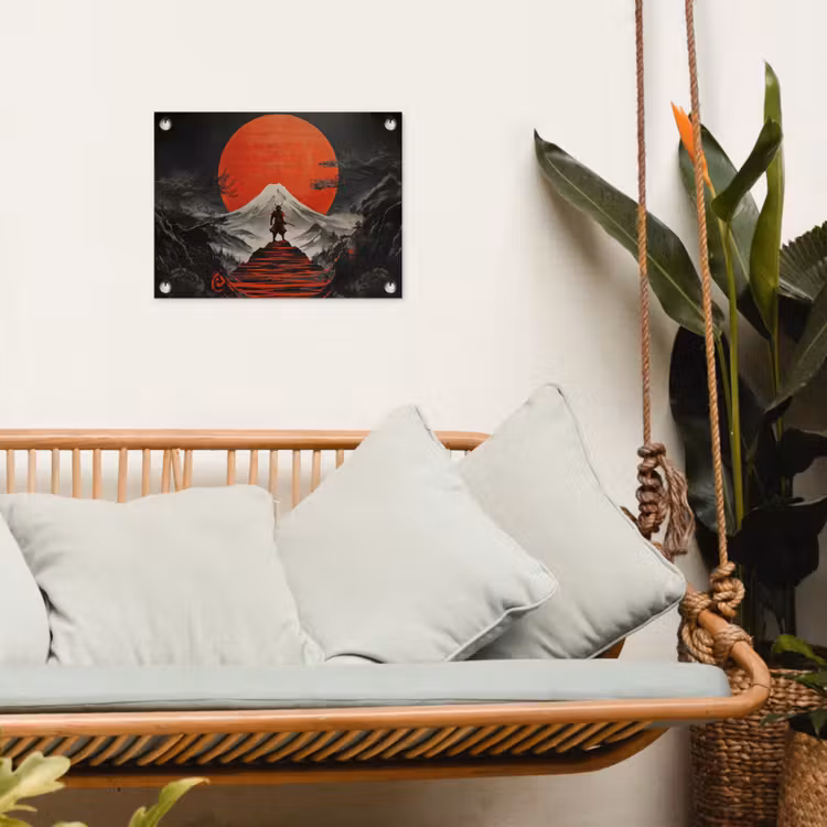 Tuinposter - Krijger - Rode trappen - Zon - Berg — 5