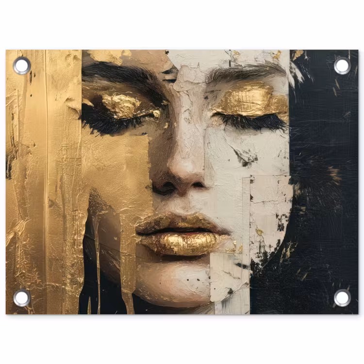 Tuinposter - Abstract - Goud - Gezicht - Lippen — 1