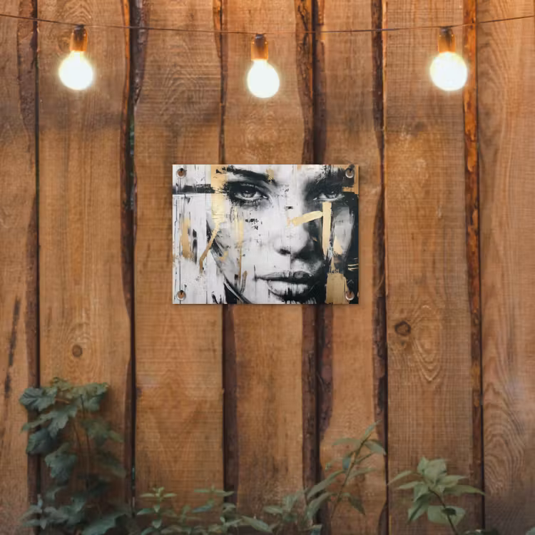 Tuinposter - Portret - Vrouw - Penseelstreken - Goud — 2