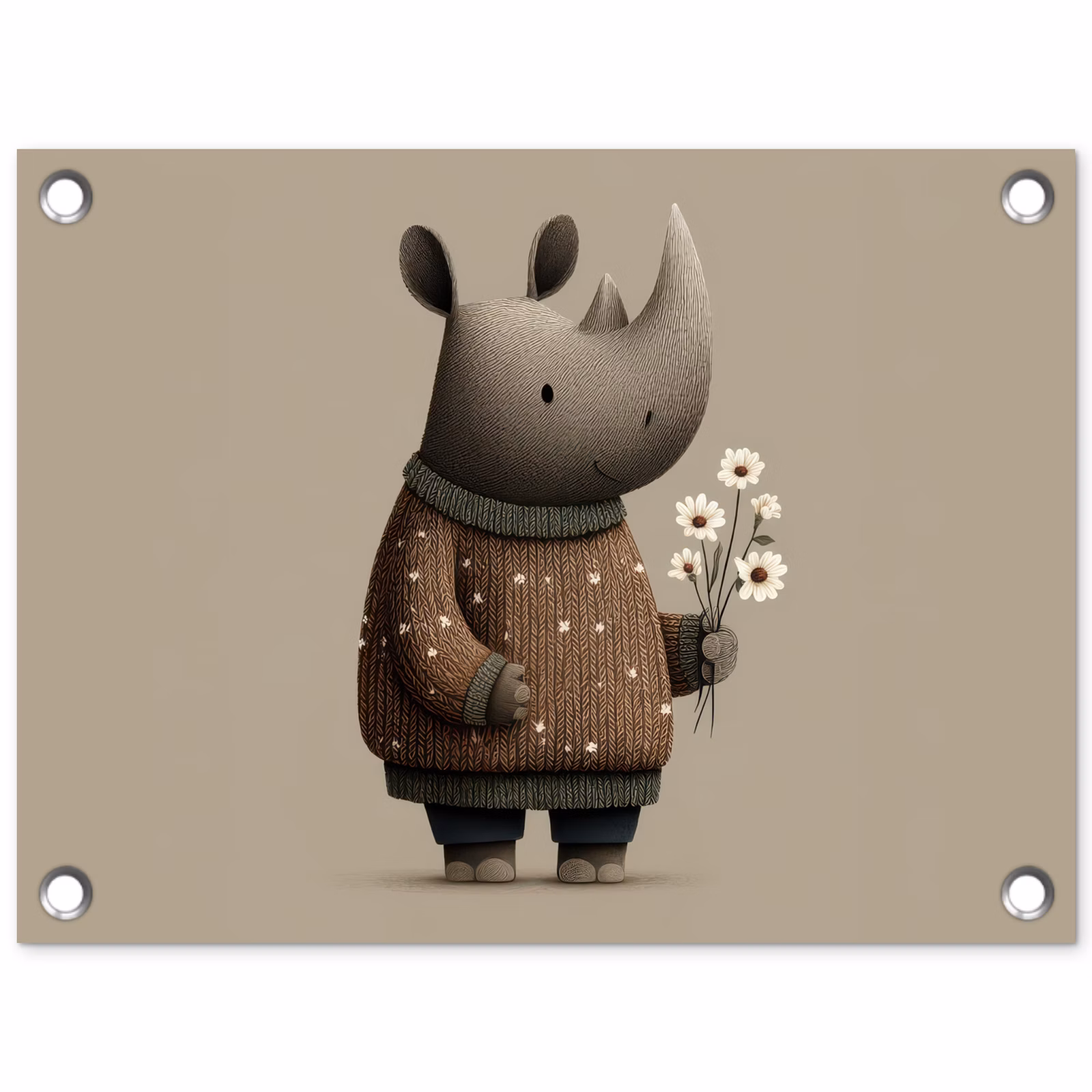 Tuinposter - Neushoorn - Witte bloemen - Lief — 1