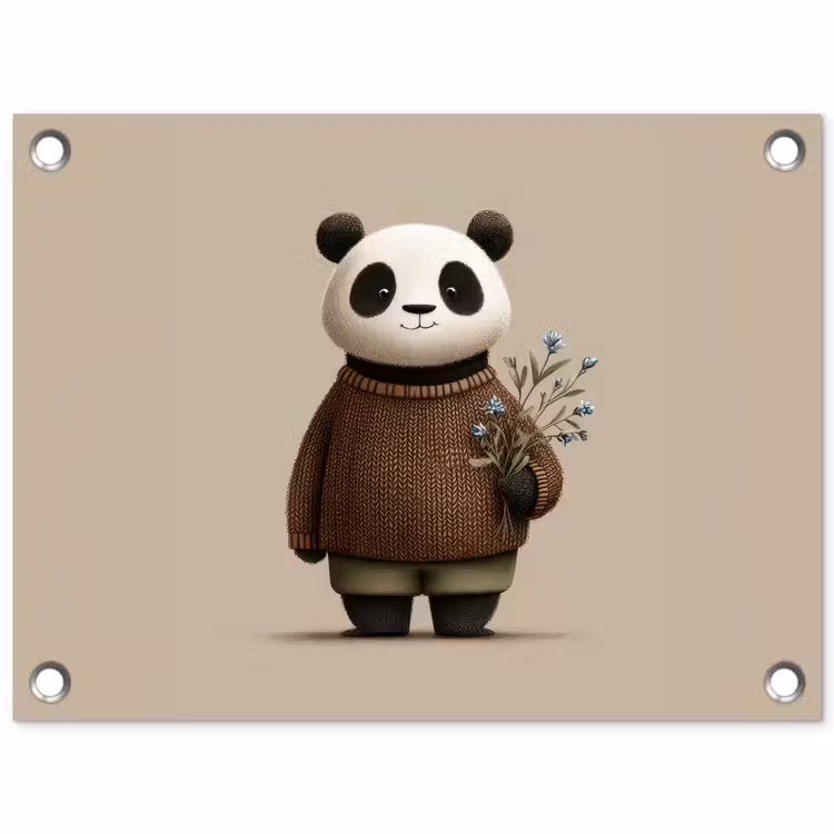 Tuinposter - Panda - Blauwe bloemen - Zachtheid — 1