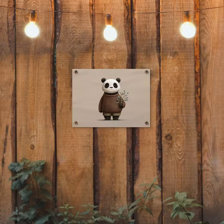 Tuinposter - Panda - Blauwe bloemen - Zachtheid — 2