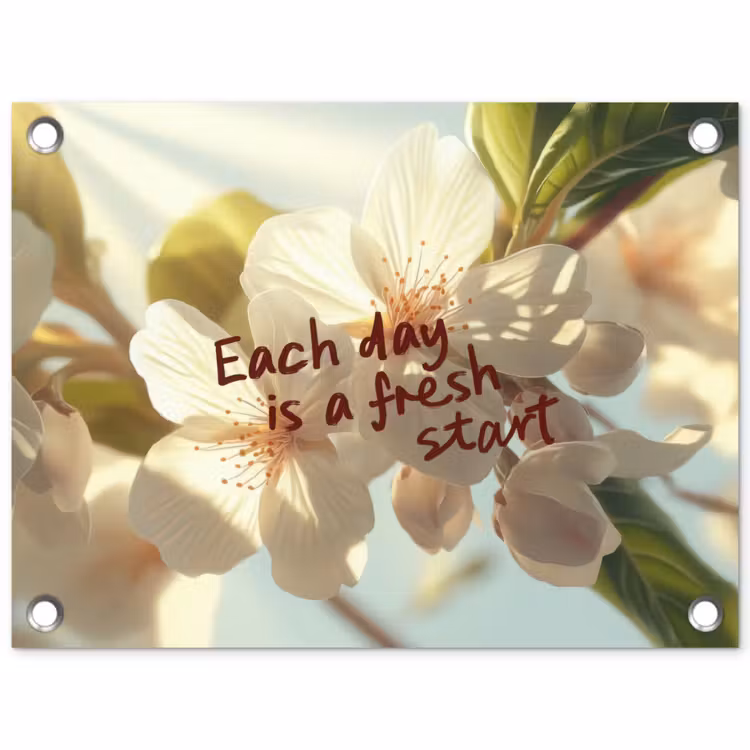 Tuinposter - Bloesems - Zonlicht - Quote - Wit — 1