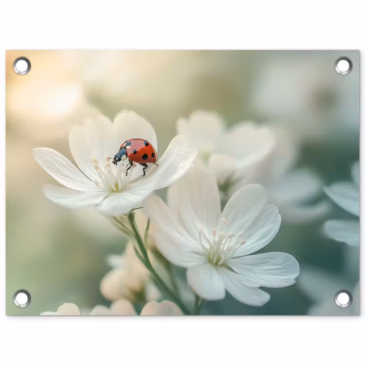 Tuinposter - Lieveheersbeestje - Bloemen - Wit — 1