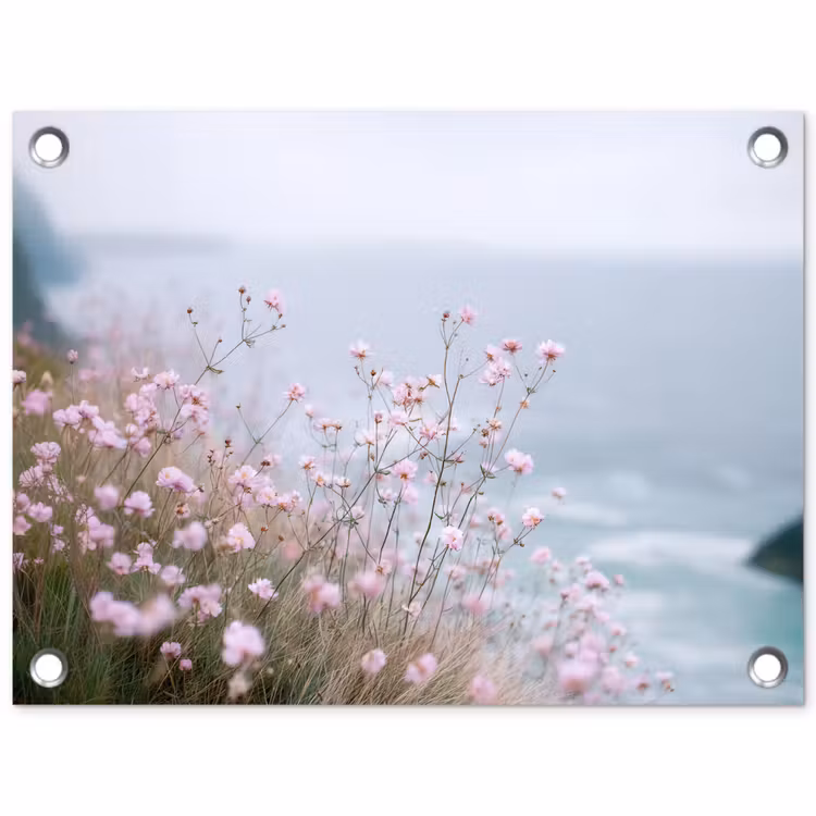 Tuinposter - Klif - Bloemen - Zee - Roze — 1