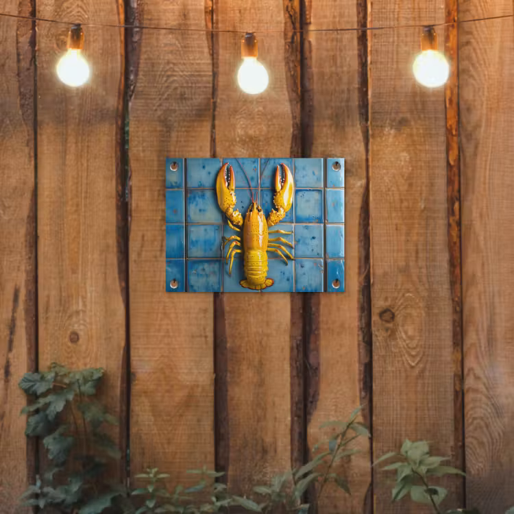 Tuinposter - Kreeft - Geel - Blauw - Tegels — 2