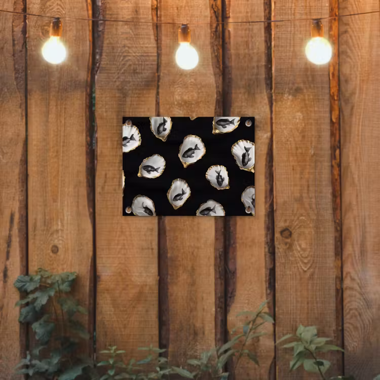 Tuinposter - Oesters - Zwart - Vissen - Goud — 2