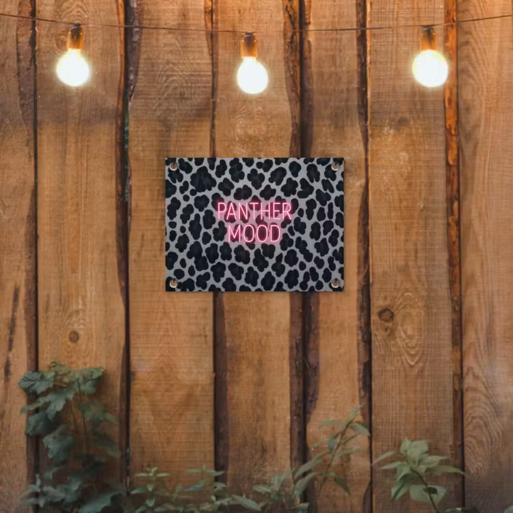 Tuinposter - Panterprint - Zwart - Neonletters - Roze — 2