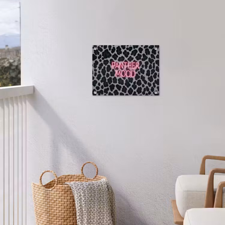 Tuinposter - Panterprint - Zwart - Neonletters - Roze — 3