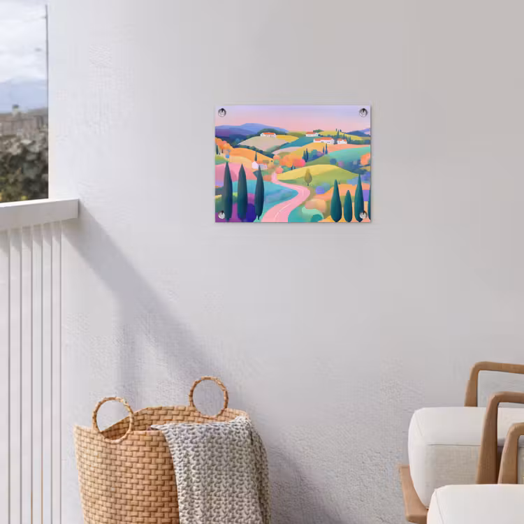 Tuinposter - Landschap - Paars - Pastel - Huizen — 3