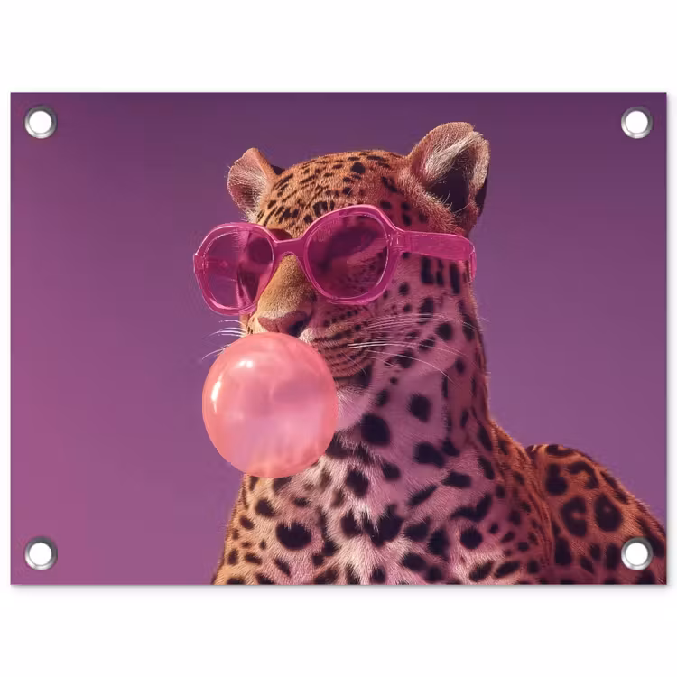 Tuinposter - Panter - Zonnebril - Kauwgombel - Roze — 1