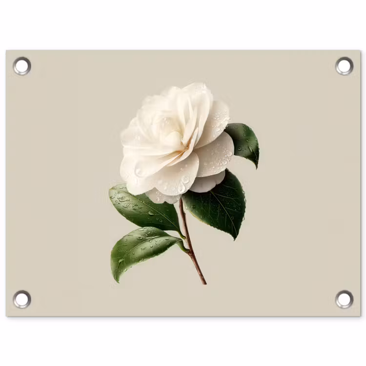 Tuinposter - Cameliabloem - Wit - Groen — 1