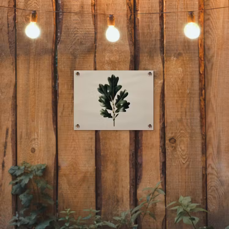 Tuinposter - Eikenbladeren - Beige - Groen - Golvende randen — 2